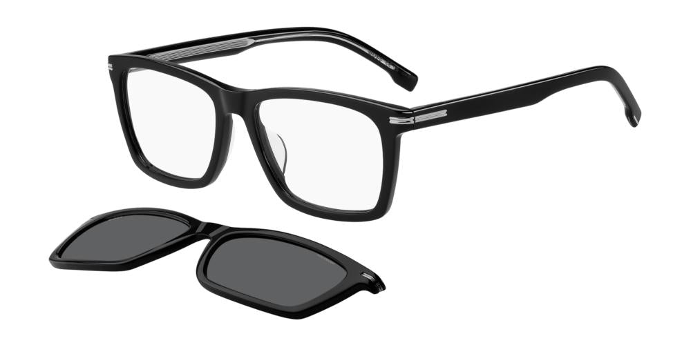 Sleek Black Acetate Optical Glasses with Clip-On Sunglasses