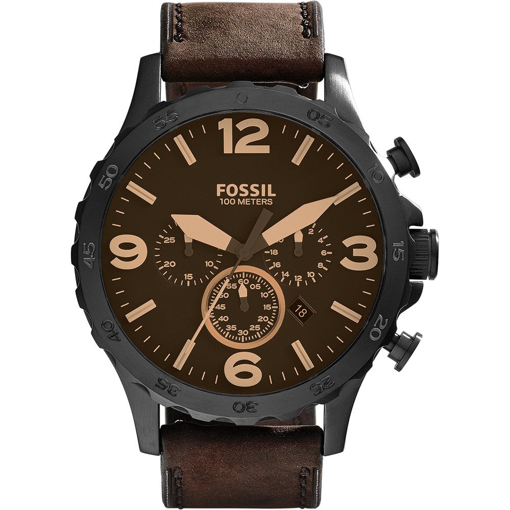 Fossil Chronograph Watch with Leather Strap