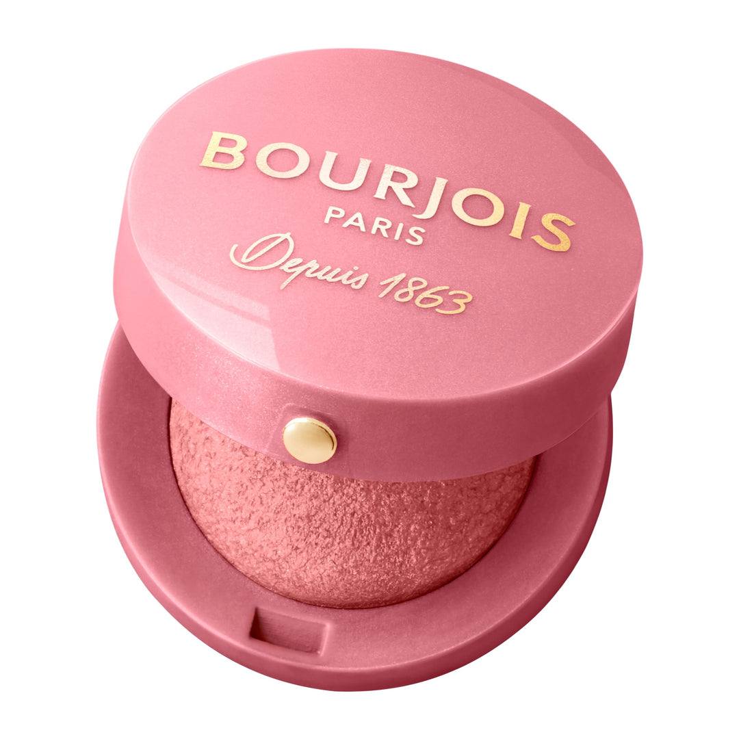 Small baked cheek compact with mirror, brush and warm rose powder shade