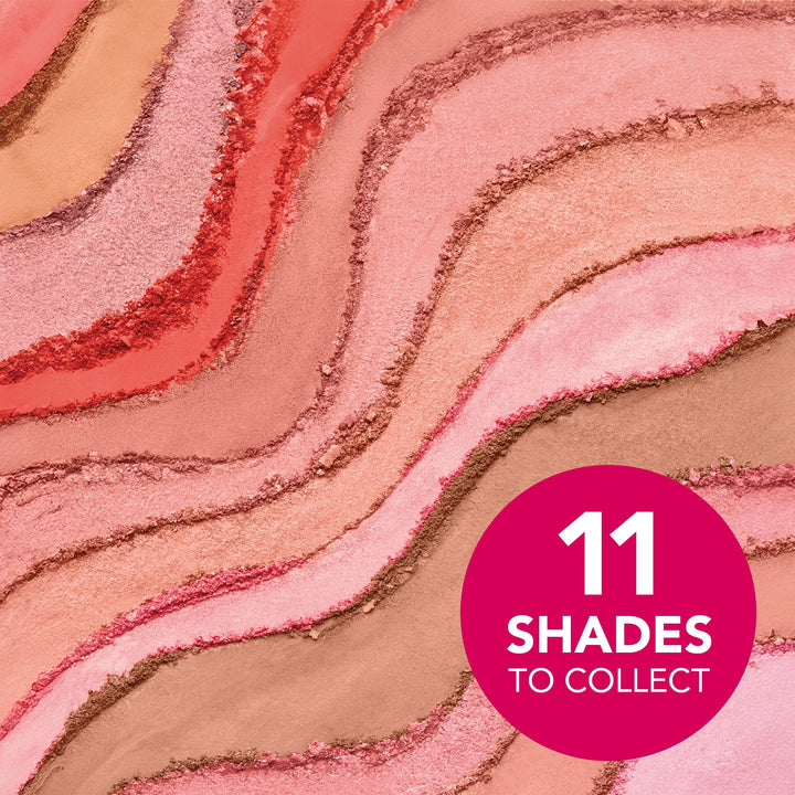 Small baked cheek compact with mirror, brush and warm rose powder shade