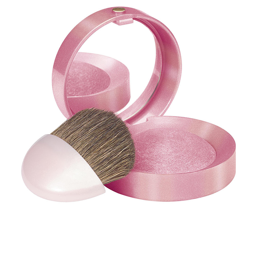 Round baked compact blush in pink shade with mirror and brush, 2.5 g