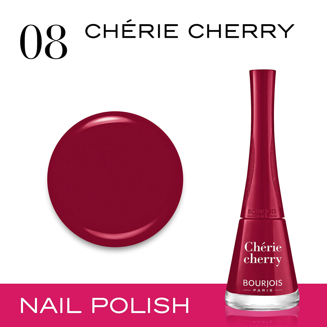9 ml cherry-pink nail polish bottle with fan applicator, glossy finish