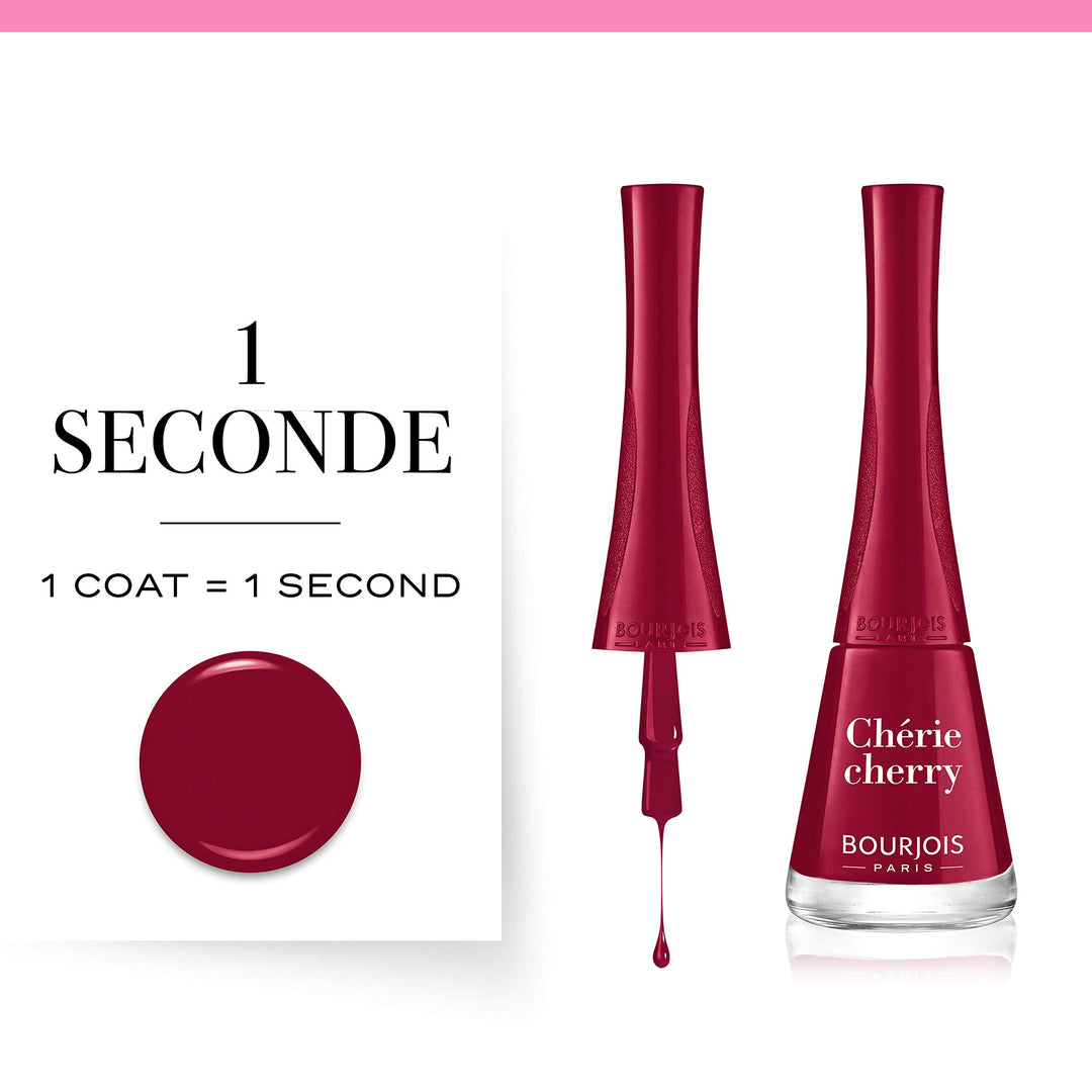 9 ml cherry-pink nail polish bottle with fan applicator, glossy finish