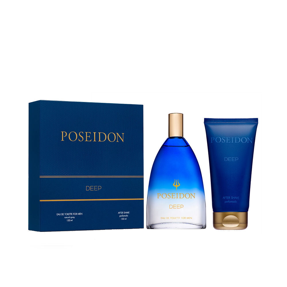 Bottle of Poseidon Deep men's woody-spicy eau de toilette with refined notes
