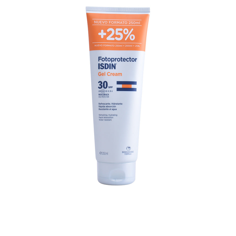250 ml tube of SPF 30 gel-cream sunscreen, unisex, matte finish