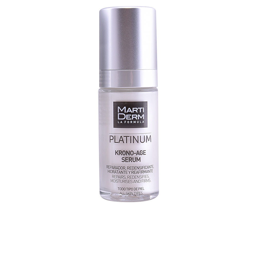 30 ml clear serum bottle with pale beige fluid, pump dispenser