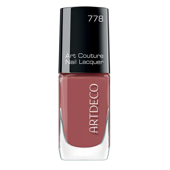 10 ml earthy mauve nail lacquer in rectangular bottle with precision brush