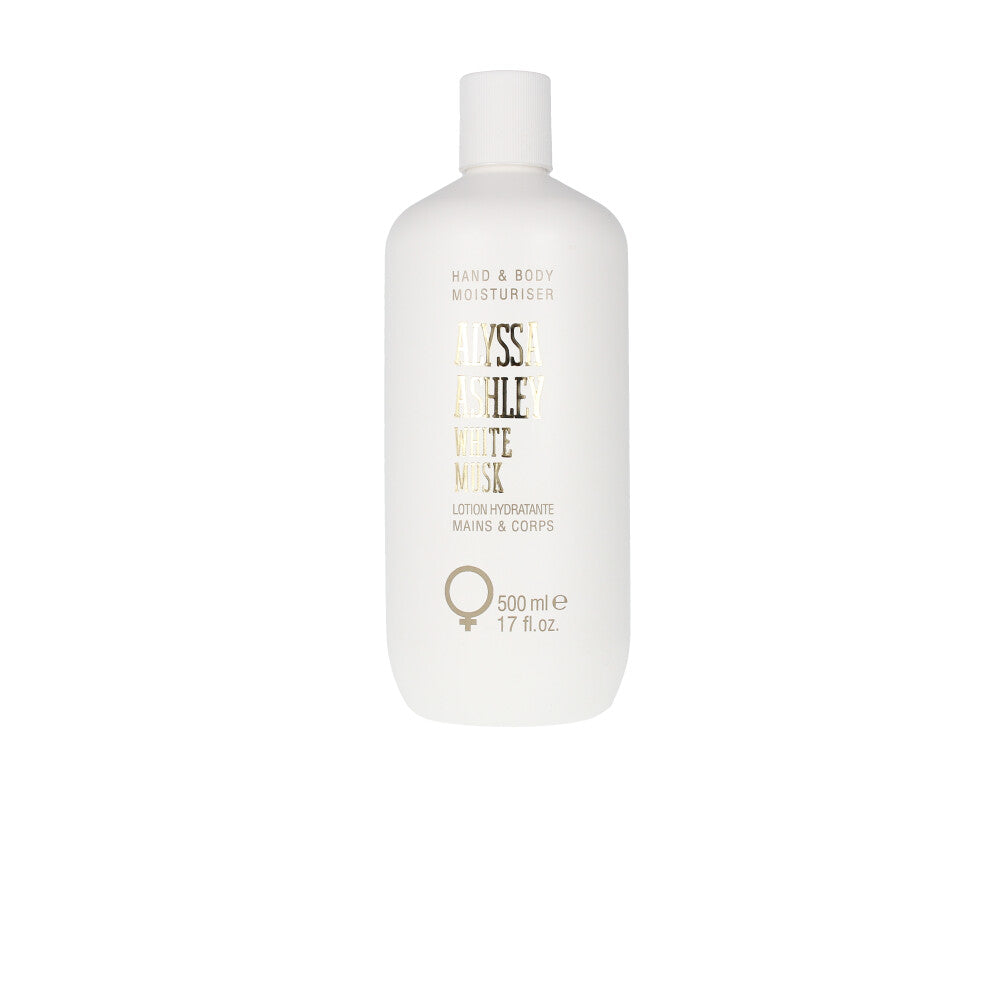 500 ml creamy white lotion bottle labelled White Musk hand and body