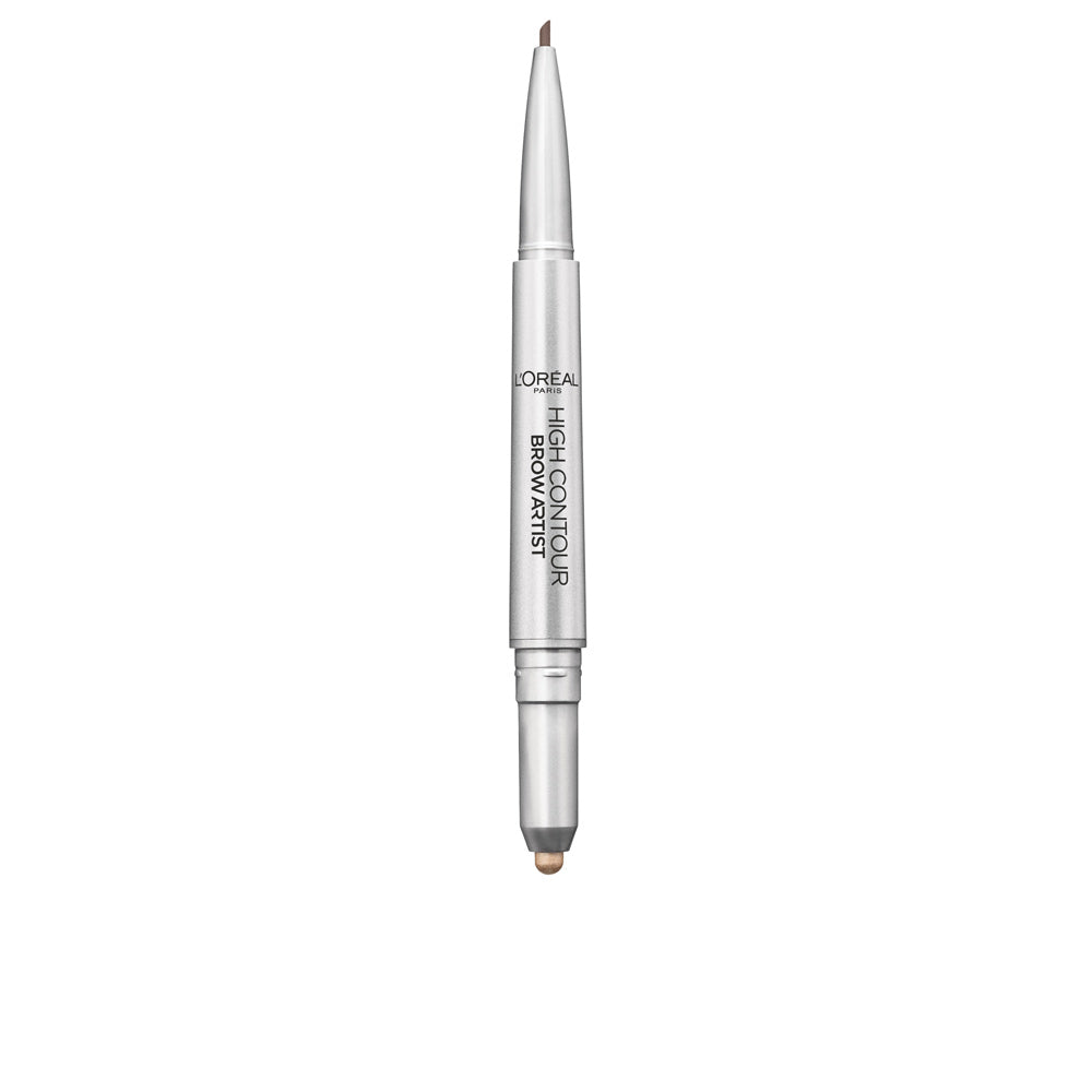 Slim dual-ended brown brow pencil with fine tip and highlighter, 0.5 g