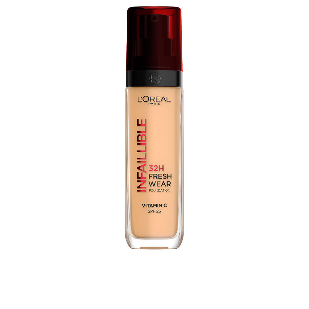 Bottle of lightweight long-wear foundation, 30 ml, medium honey shade