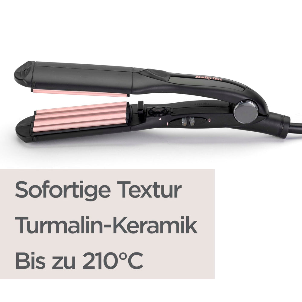 35 mm ceramic‑tourmaline hair crimper with 10 heat settings, European plug