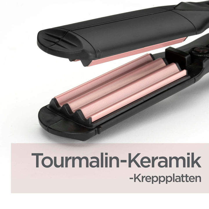 35 mm ceramic‑tourmaline hair crimper with 10 heat settings, European plug