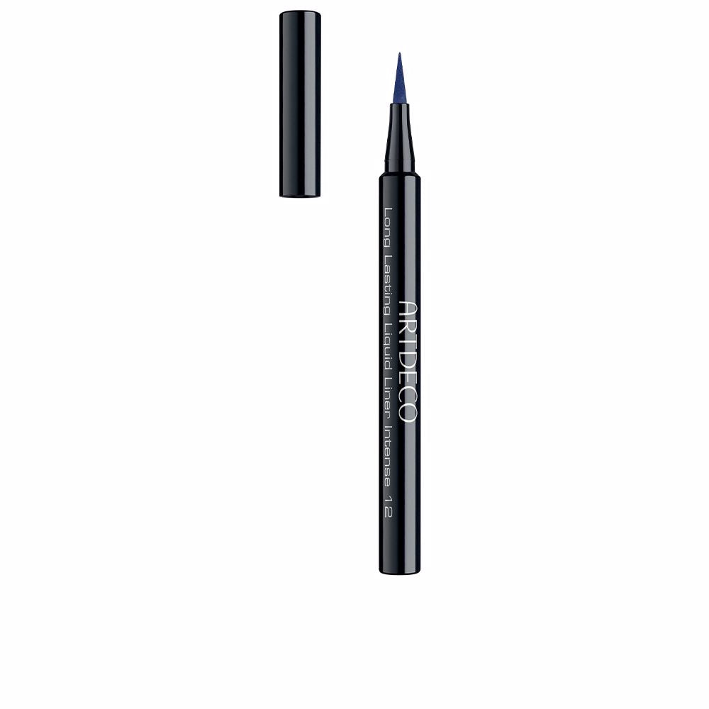 Slim black liquid eyeliner with fine nylon brush, 0.6 ml, blue line shade