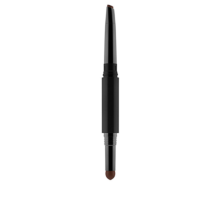 Dual‑ended retractable brow pencil in dark brown, creamy texture