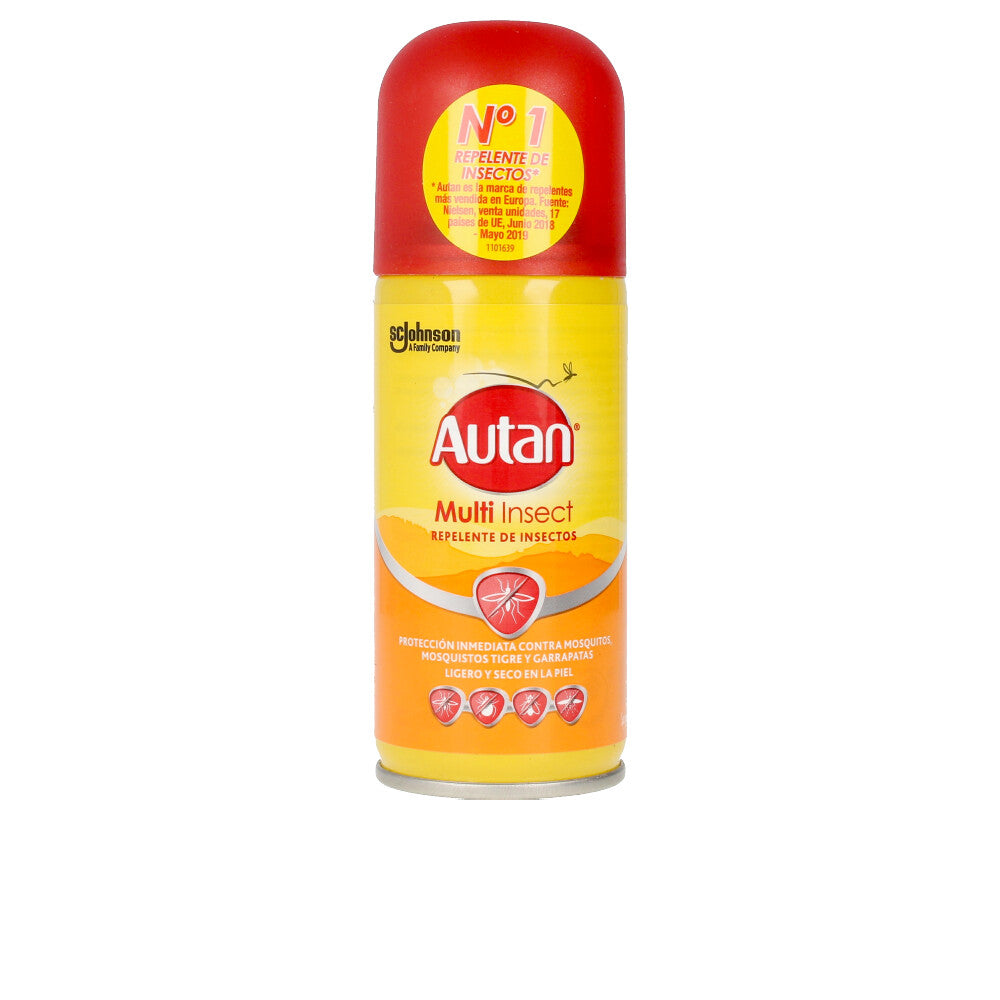 Autan Protection Plus mosquito repellent spray bottle; fast-drying protection