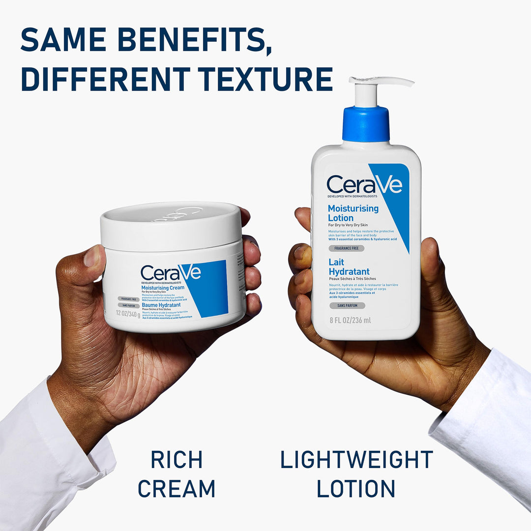 236 ml light, non‑greasy hydrating body lotion with three ceramides and hyaluronic acid