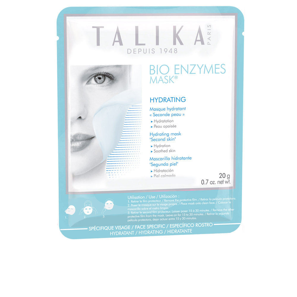 Single 20 g biocellulose sheet mask in sachet, hydrating serum visible