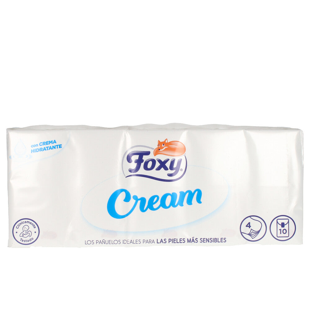 Foxy Pack of ten white, cream-infused 4-ply tissues with moisturizing finish, clinically tested quality