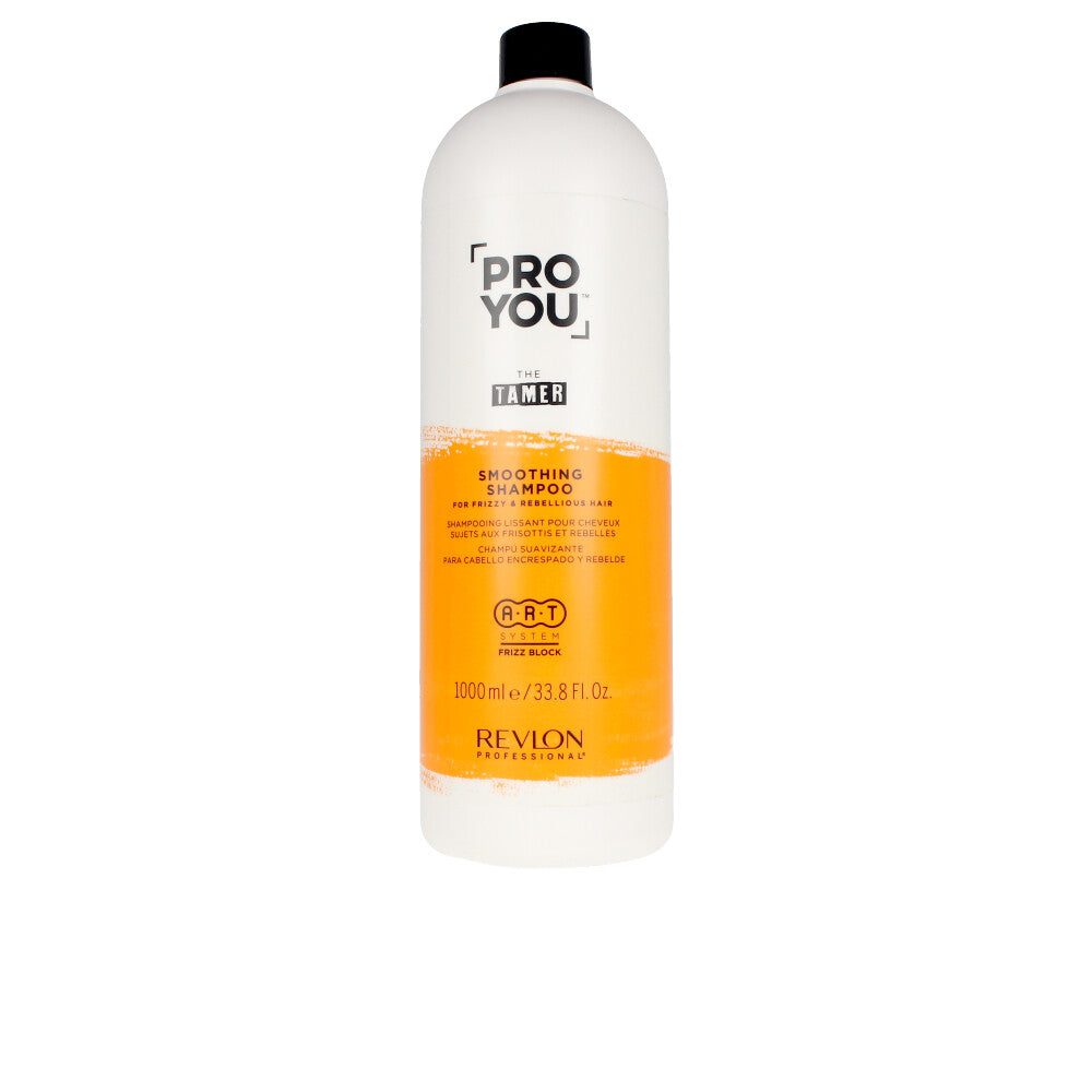 Large 1,000 ml bottle of smoothing shampoo for frizz-prone hair