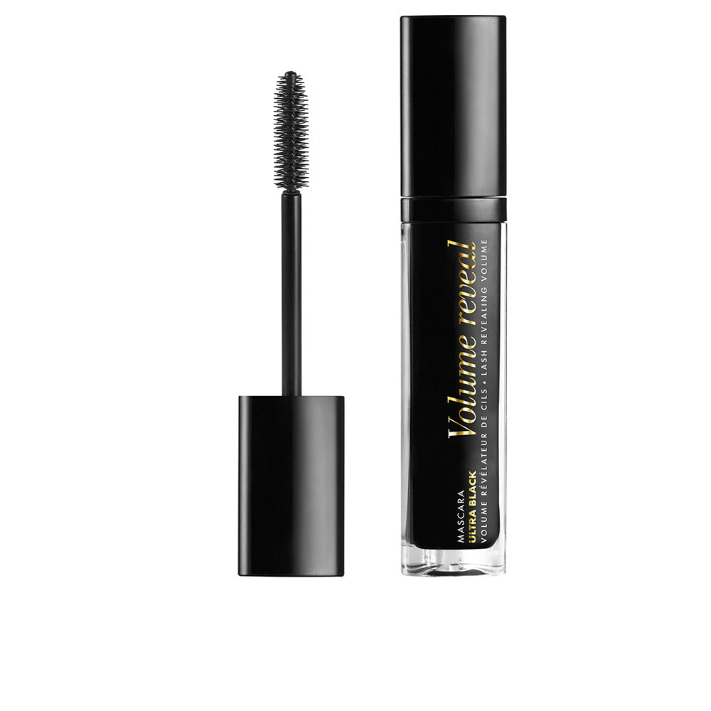 Black volumising mascara tube with dual‑level brush and 3× mirror, 7.5 ml