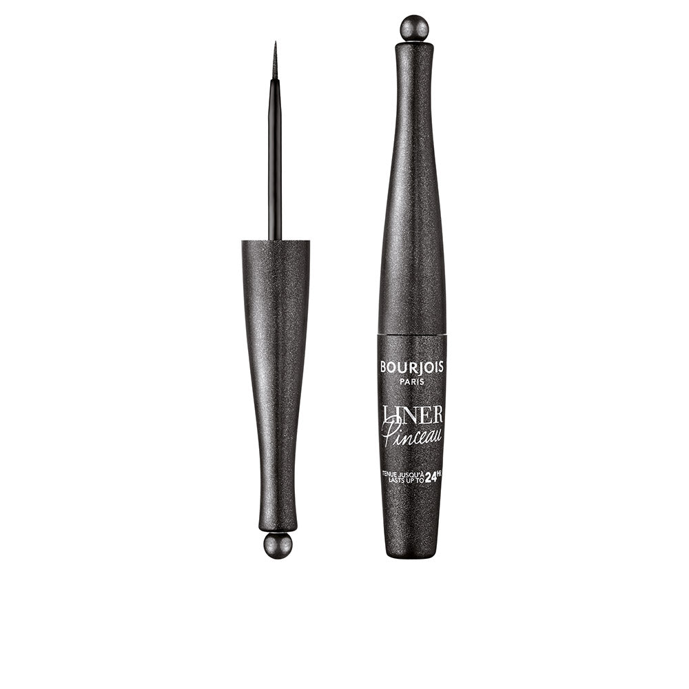Slim 2.5 ml black liquid eyeliner with fine brush applicator, glossy finish