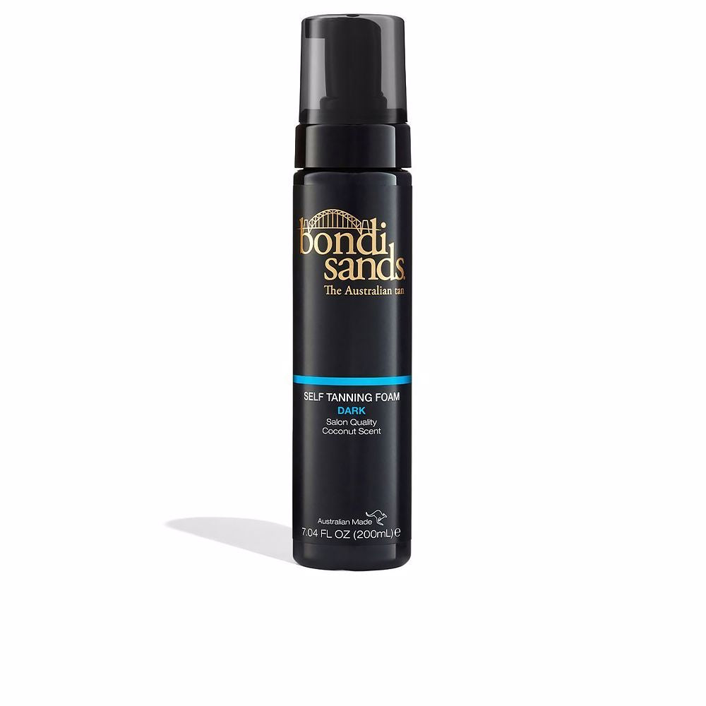 Bondi Sands self-tanning foam in white dispenser pump, airy texture visible, clean minimalist packaging