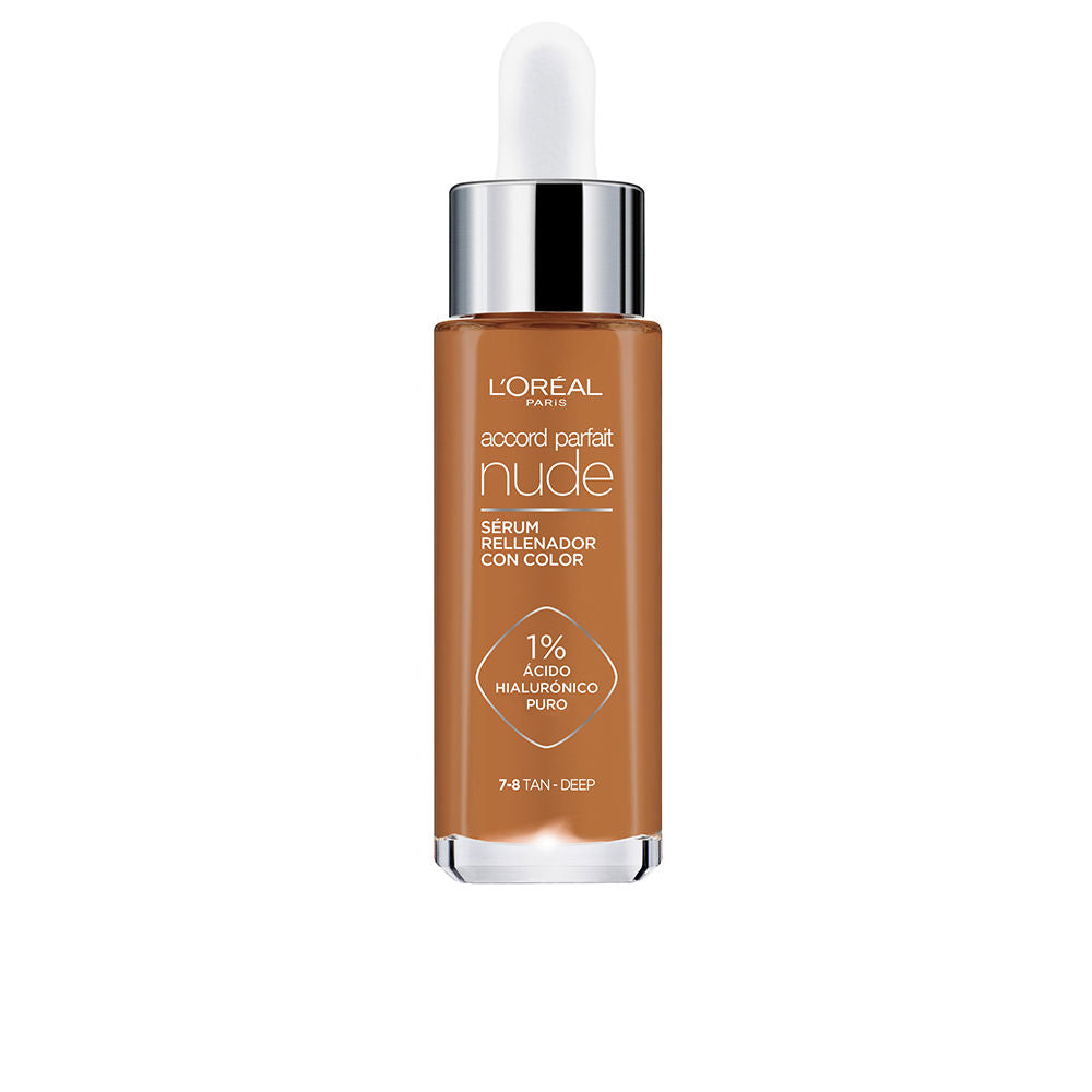 30 ml hyaluronic-tinted serum bottle, lightweight pump, sheer natural shade