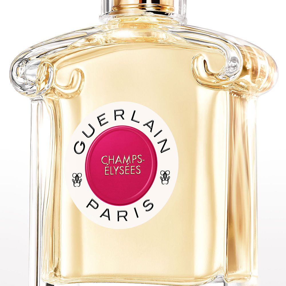 75 ml inverted-heart perfume bottle; floral–fruity mimosa and almond notes