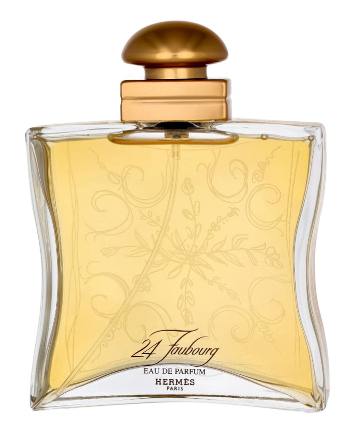 100 ml glass spray bottle, warm amber liquid, elegant rectangular flacon