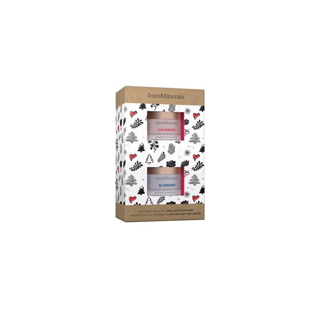 Bare Minerals Two-piece superfruit mask kit with blueberry and cranberry jars in recyclable gift-style packaging