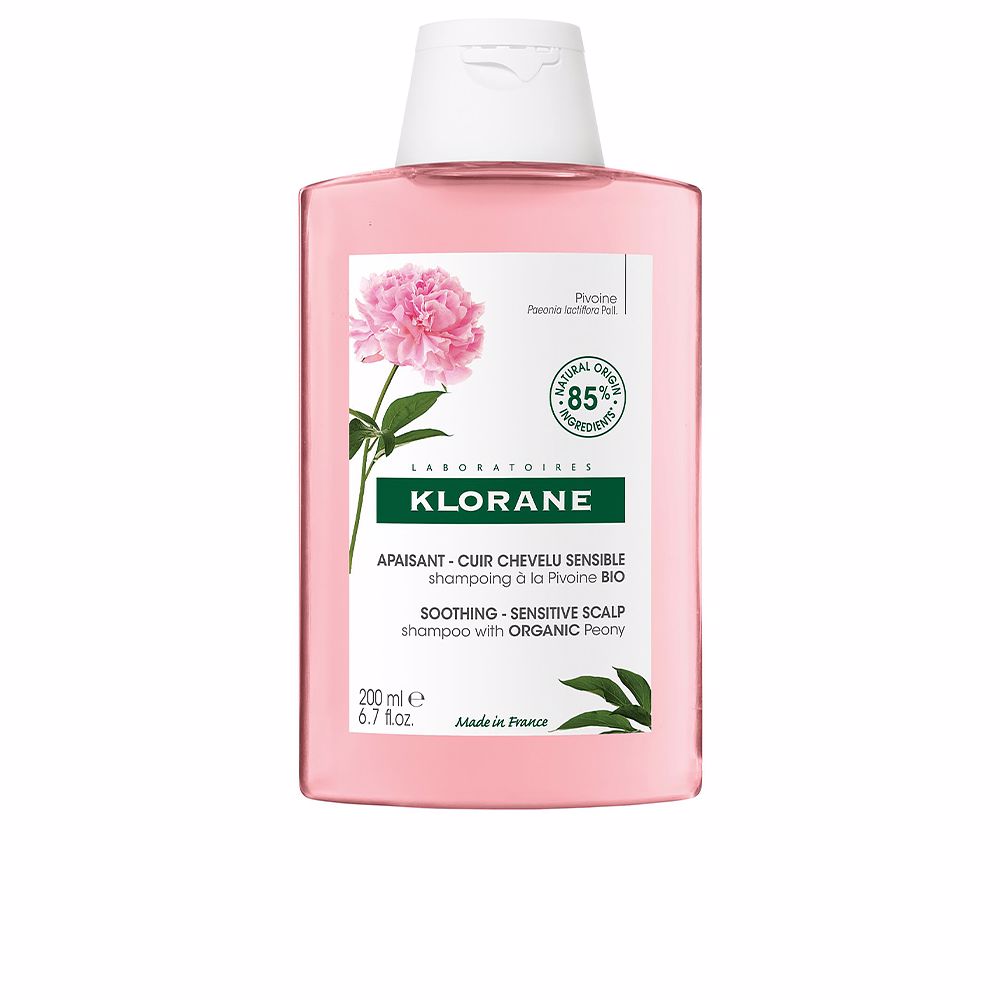 200 ml shampoo bottle — peony extract, gentle formula for sensitive scalp
