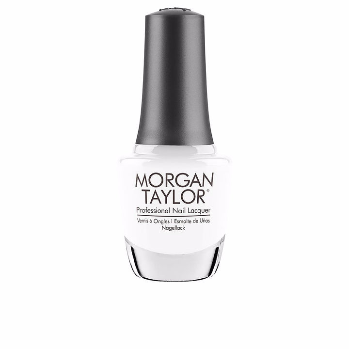 15 ml clear glass bottle of cool Arctic blue nail lacquer with ergonomic cap