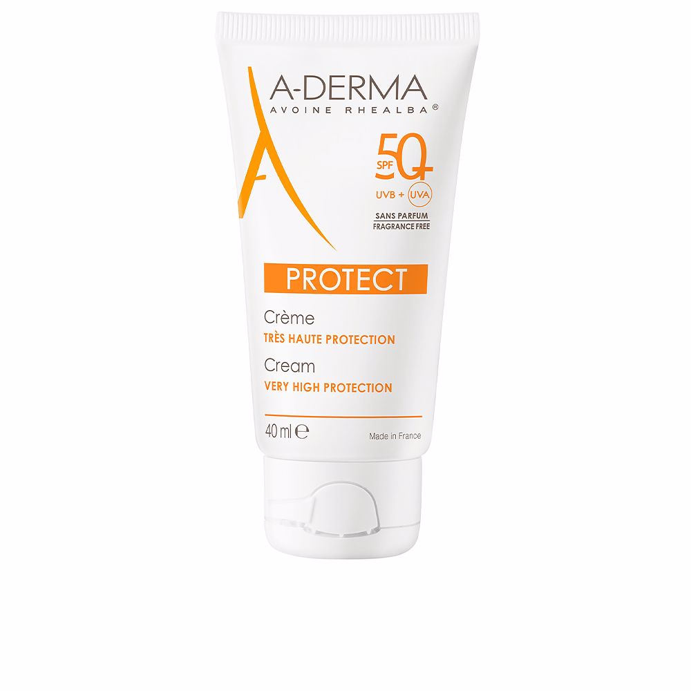 Small tube of fragrance-free SPF50+ cream, light texture, oat sprout oil highlighted