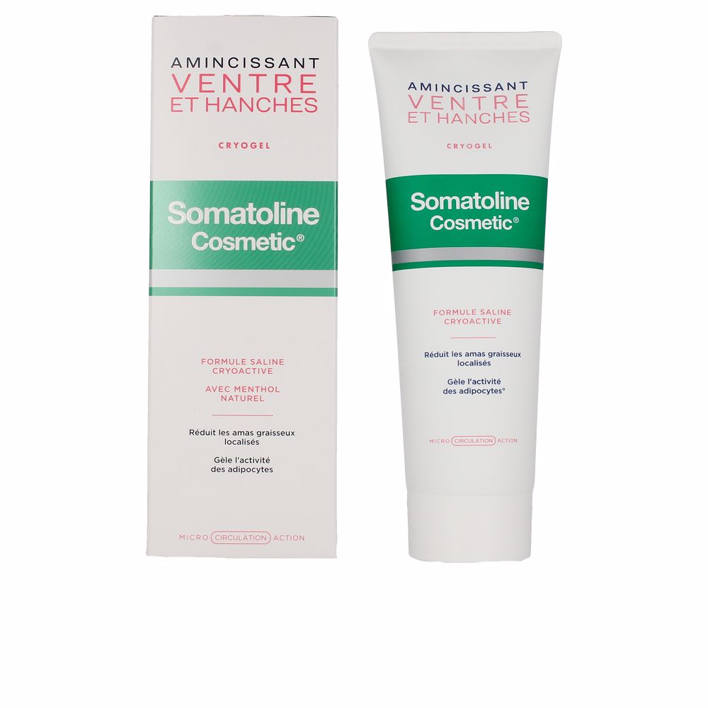 250 ml translucent tube of light-refining gel for belly and hips, marine extract formula