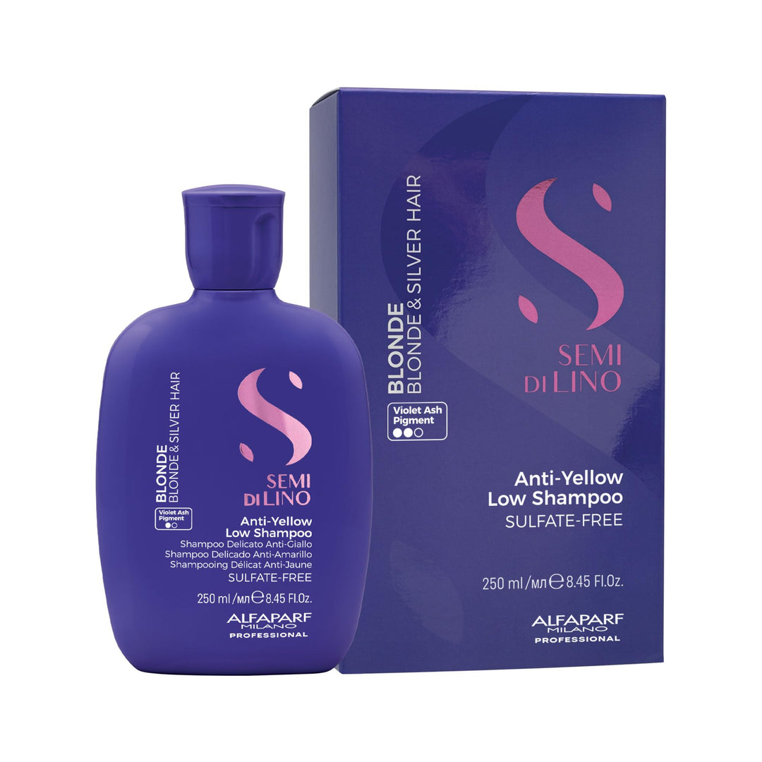 250 ml bottle of violet‑toning sulfate‑reduced shampoo for blonde and silver hair