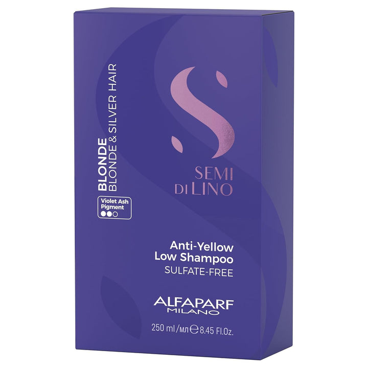 250 ml bottle of violet‑toning sulfate‑reduced shampoo for blonde and silver hair