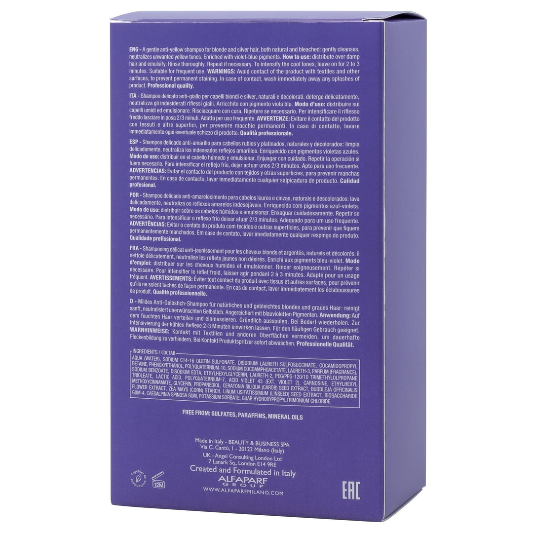 250 ml bottle of violet‑toning sulfate‑reduced shampoo for blonde and silver hair