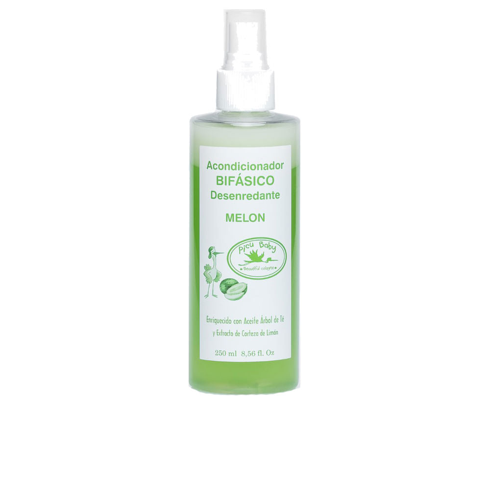 Picu Baby Green plastic conditioner spray bottle with spray nozzle and illustrated label