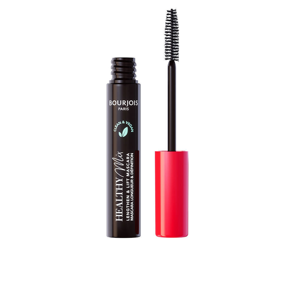 7 ml ultra-black mascara tube with microfibre brush, clean vegan formula