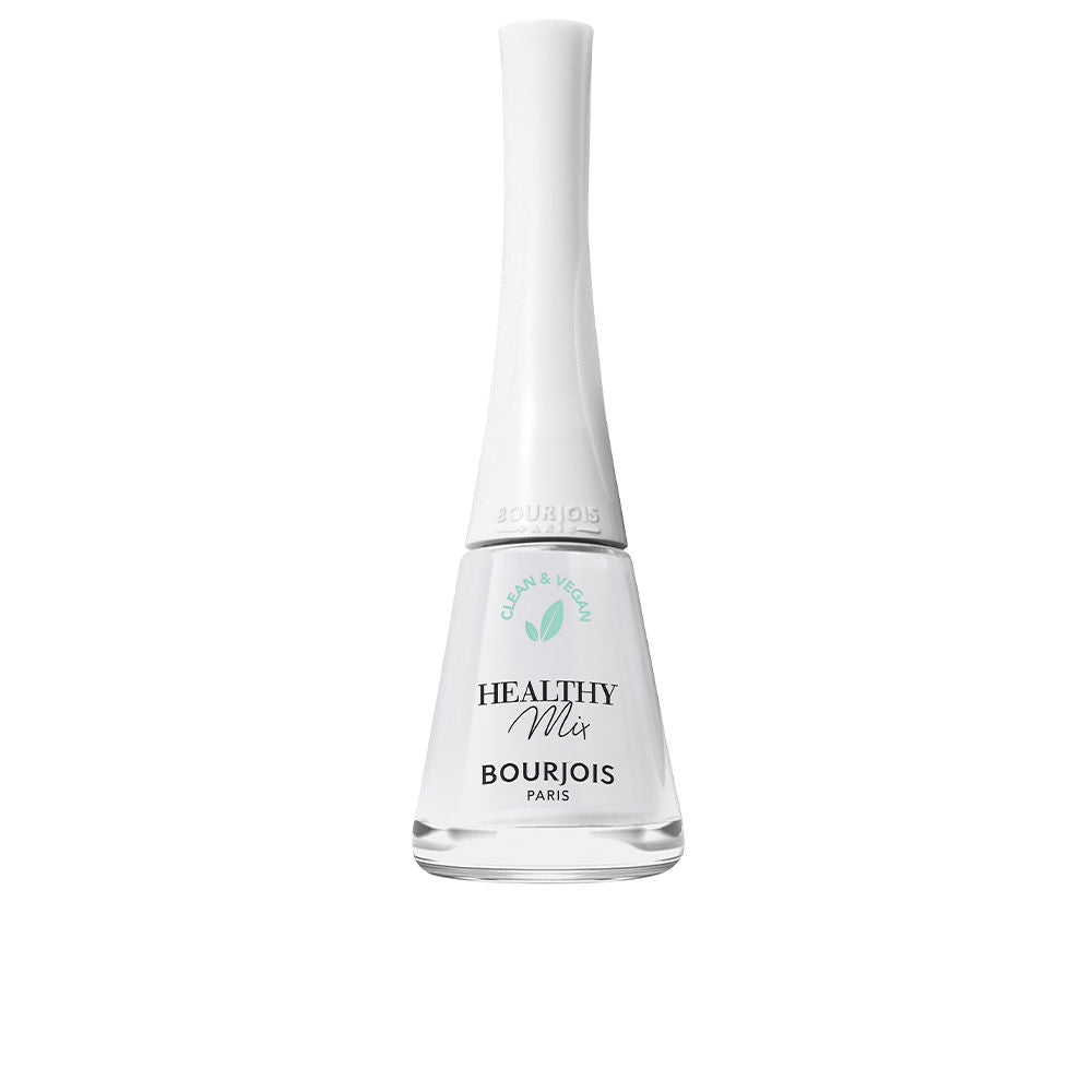 9 ml bottle of vegan quick-dry nail polish in pale white shade with recycled-cap
