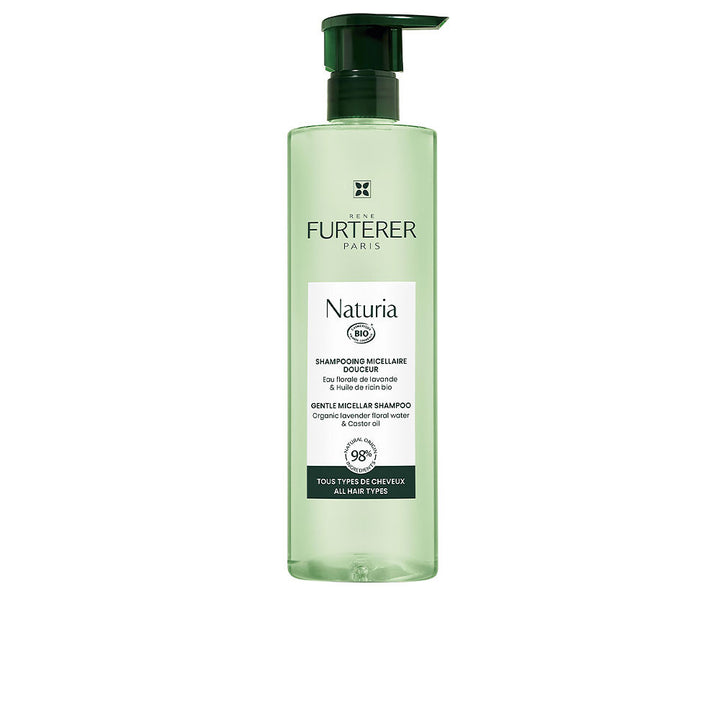 400 ml micellar shampoo bottle with lavender floral imagery, Unisex daily cleanser