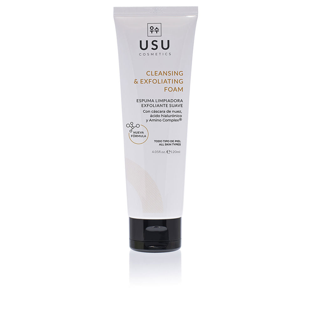 Tube of cream-to-foam facial cleanser with walnut shell exfoliant for Women
