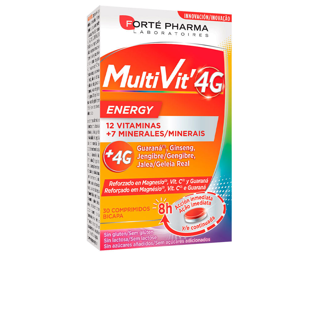 White bottle of 30 multivitamin tablets, 4G complex listing visible on label