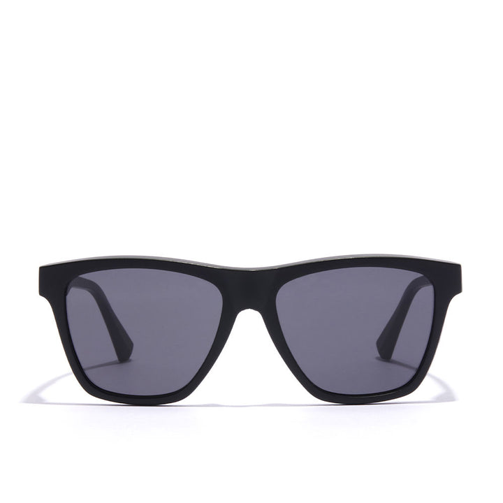 Black unisex square sunglasses with polarised lenses and TR‑90 frame