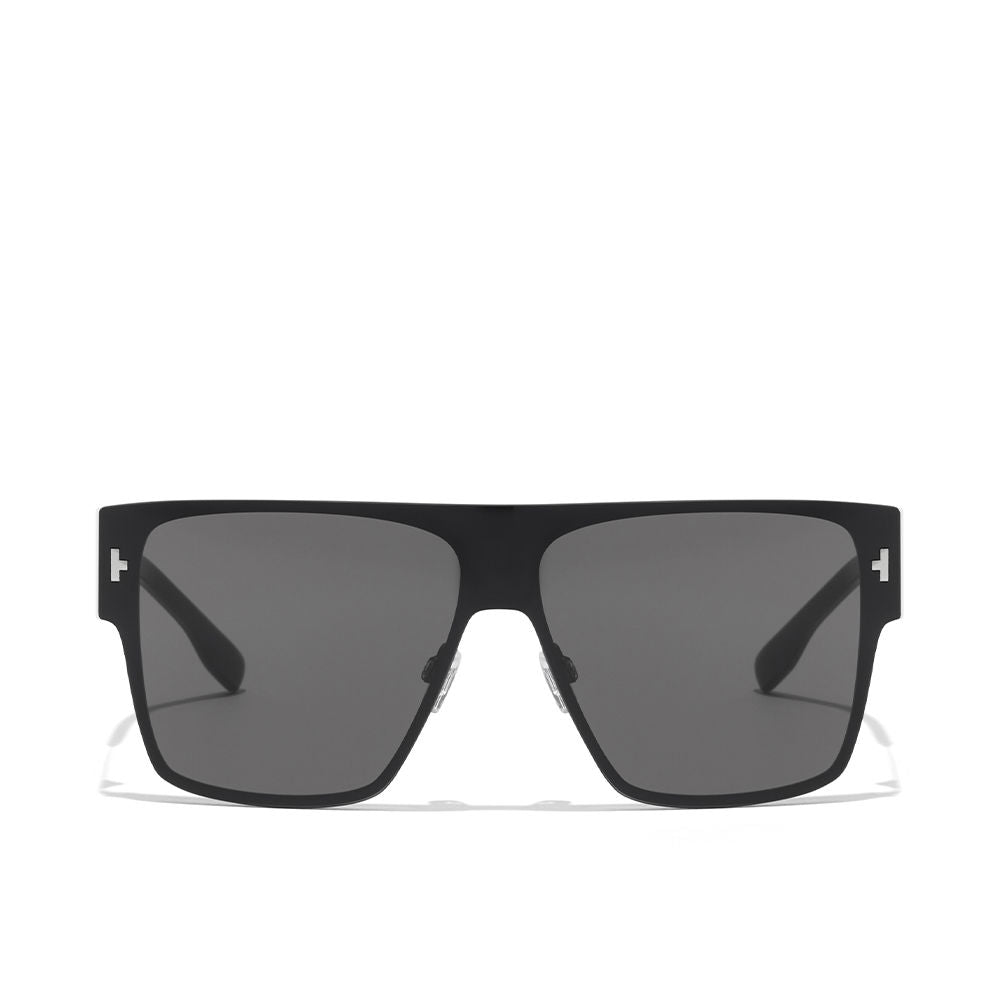Black flat‑top metal shield sunglasses with nylon lenses, silicone nose pads, three‑bar hinge