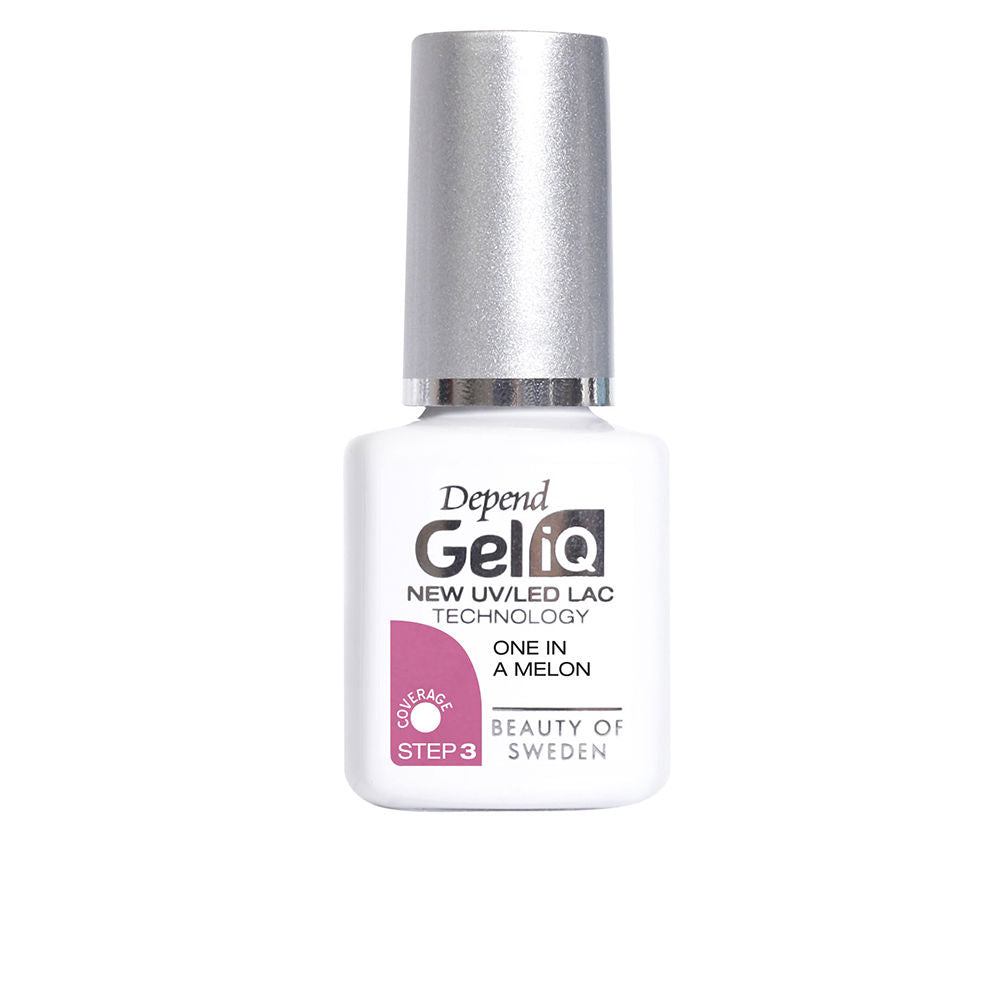 5 ml semipermanent gel nail polish bottle, peach shade, precision brush shown