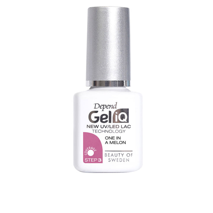 5 ml semipermanent gel nail polish bottle, peach shade, precision brush shown