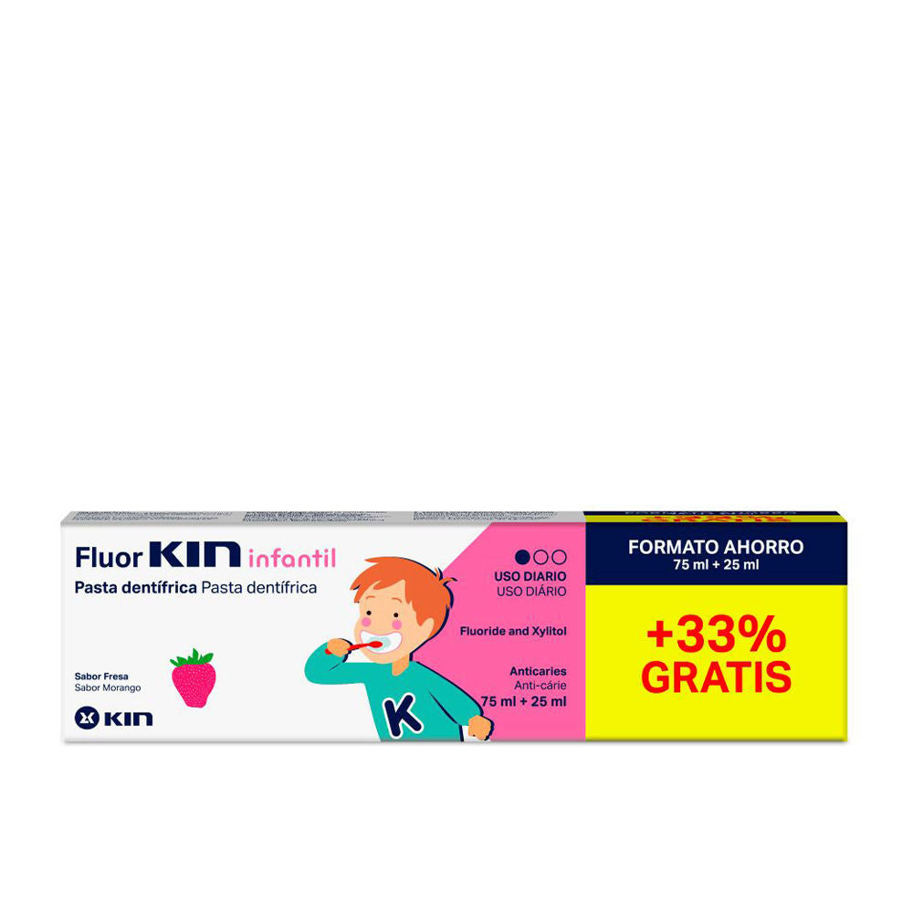 Tube of Kin FluorKin kids toothpaste, gentle fluoride formula for first teeth