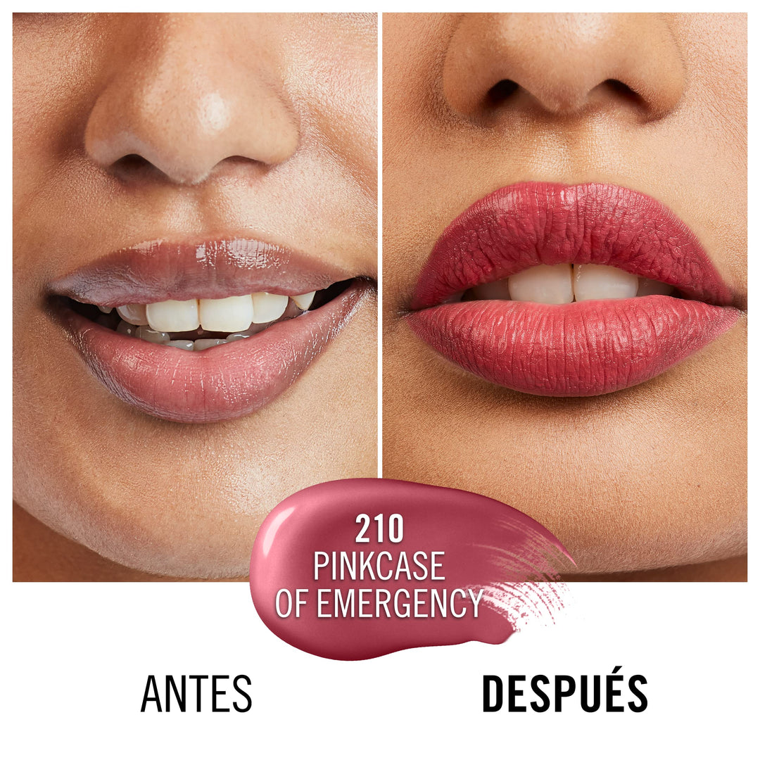 Slim tube of long‑wear pink cream lip colour, 2.3 ml, satin finish