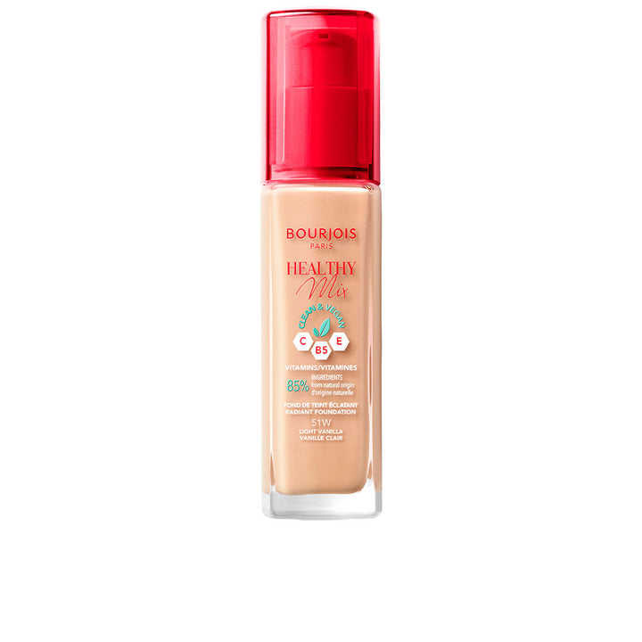 30 ml light vanilla liquid foundation in recycled-pack bottle, radiant finish